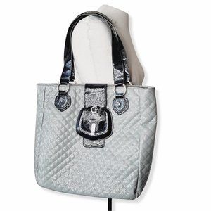 GUESS Grey Patent Wall Street Tote Bag